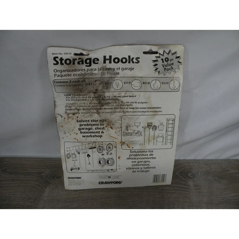 Crawford 10pc Yellow Vinyl Coated Storage Hooks Value Pack Garage Shed Organizer